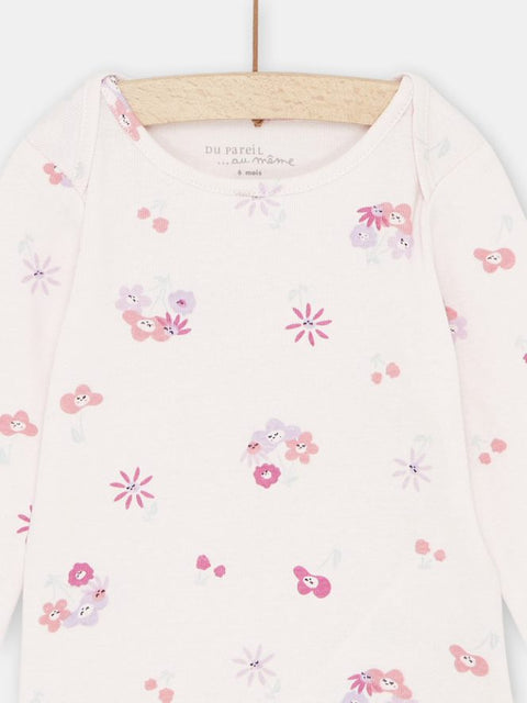 Pink Floral Print Cotton Bodysuit