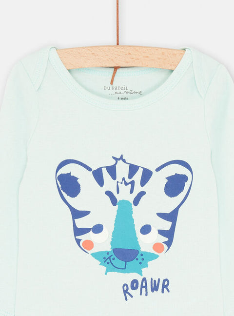 Turquoise Tiger Print Cotton Bodysuit