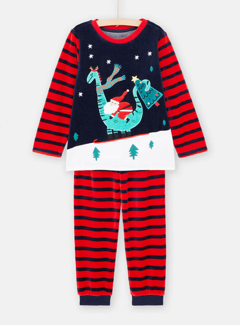 Red & Navy Stripe Velour Christmas Pyjamas
