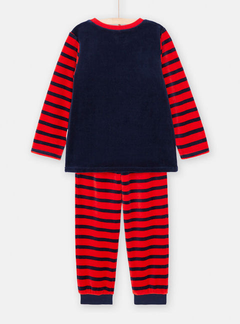 Red & Navy Stripe Velour Christmas Pyjamas