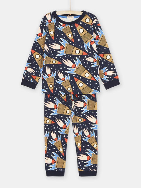 Navy Spaceship Print Cotton Pyjamas