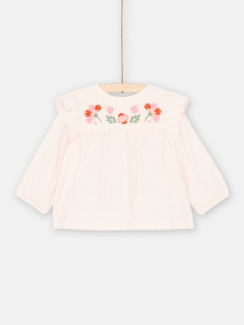 Pink Cotton Lined Blouse with Floral Embroidery