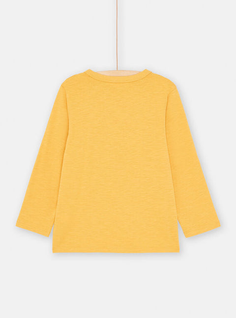 Yellow Cartoon Print Long Sleeve Cotton T-shirt