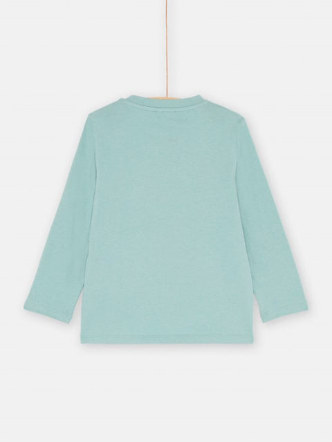 Turquoise Dinosaur Print Long Sleeve Cotton T-shirt