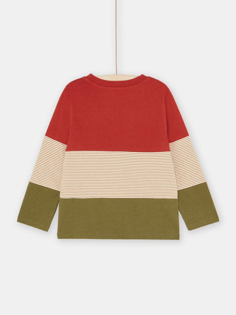 Red & Green Striped Long Sleeve Cotton T-shirt