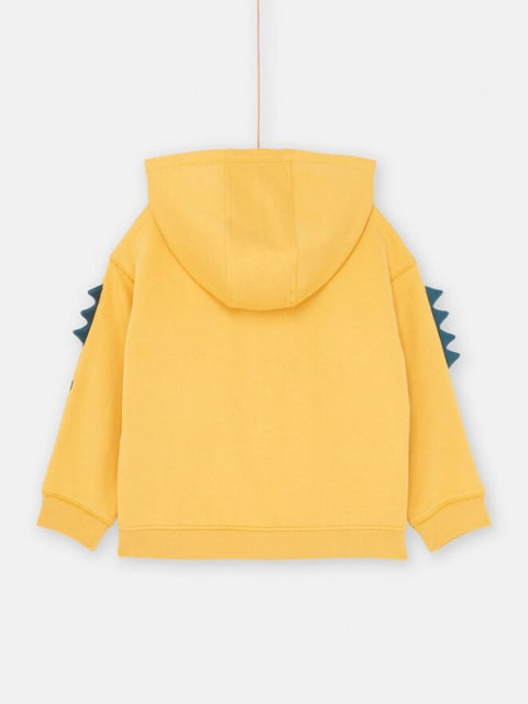 Yellow Dinosaur Print Cotton Fleece Zip Front Hoodie