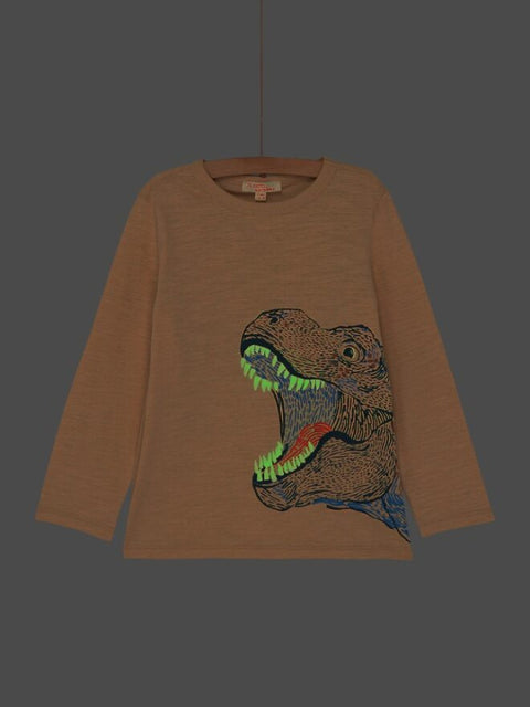 Cream Dinosaur Print Glow in the Dark Cotton T-shirt