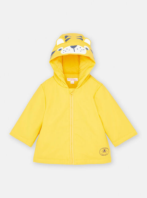 Yellow Lined Rain Jacket with Tiger Applique