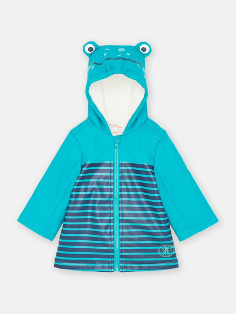 Turquoise Stripe Lined Hooded Raincoat