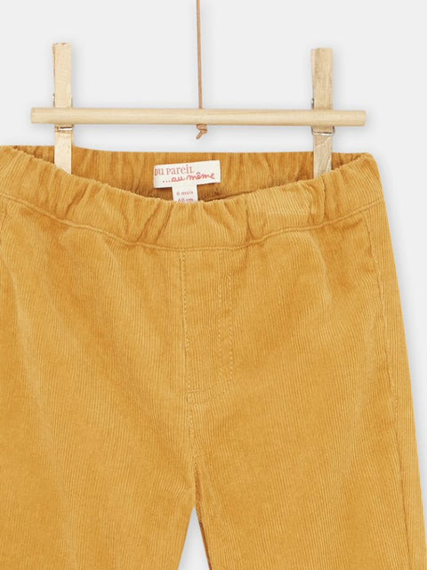 Yellow Corduroy Trousers with Elasticated Waist & Cuffs