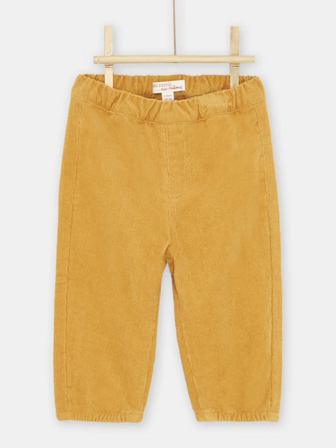 Yellow Corduroy Trousers with Elasticated Waist & Cuffs