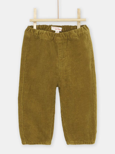 Green Corduroy Trousers with Elasticated Waist & Cuffs