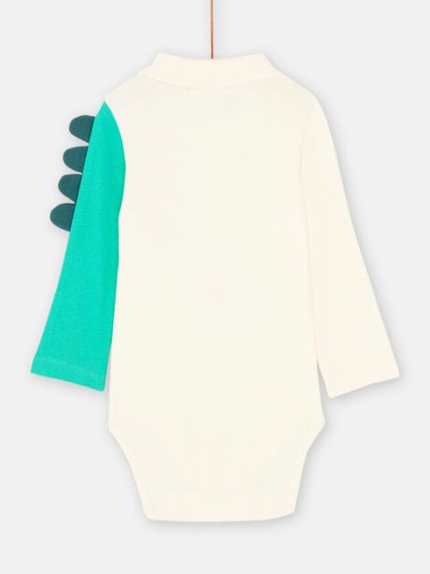 Cream Cotton Bodysuit With Dinosaur Print
