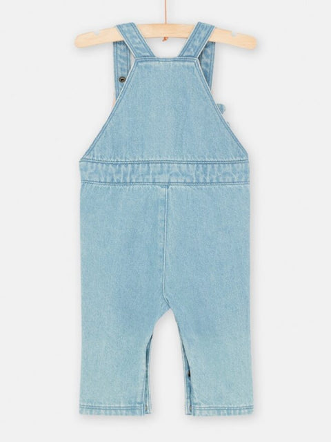 Blue Denim Lined Dungarees with Dinosaur Applique