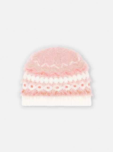 Pink & Cream Jacquard Beanie Hat