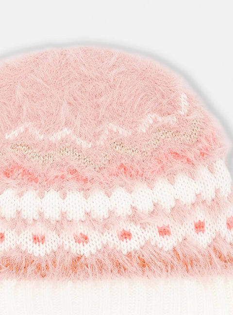 Pink & Cream Jacquard Beanie Hat