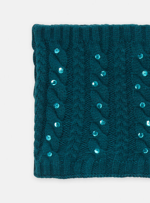 Teal Green Fancy Stitch Snood With Sequins