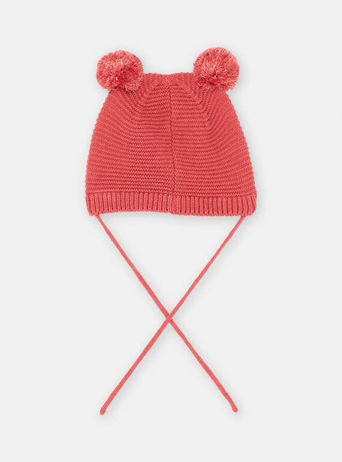 Pink Cotton Rich Beanie Hat with Ties