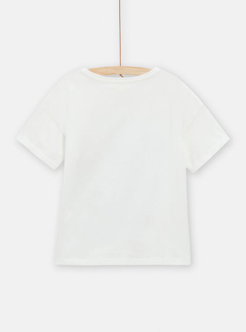 White Floral Print Short Sleeve Cotton T-shirt