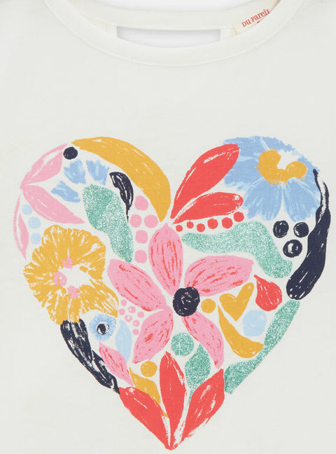 Cream Heart Shaped Floral Print Cotton T-shirt