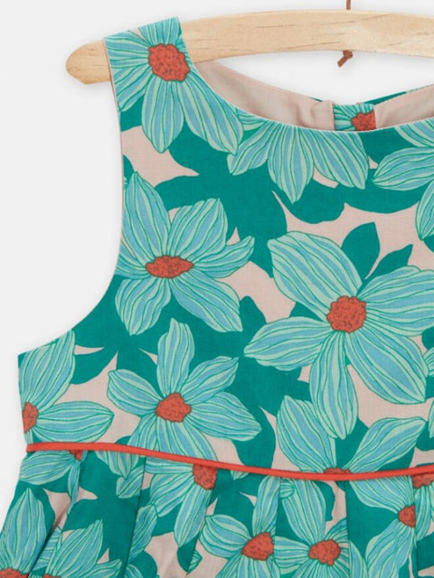 Lined Green Floral Print Cotton Sundress