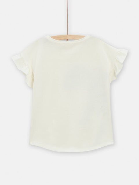 Cream Sequinned Tiger Print Cotton T-shirt