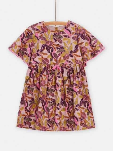Lined Pink Floral Print Cotton Dress