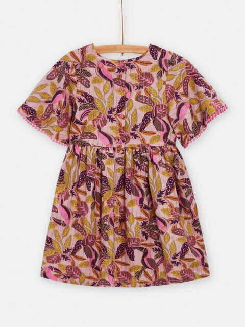 Lined Pink Floral Print Cotton Dress