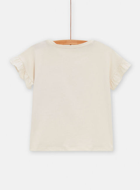 Cream Beaded Exotic Bird Print Cotton T-shirt