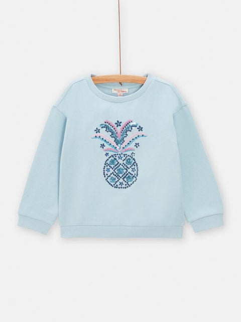 Baby Blue Beaded Pineapple Cotton Fleece Sweatshirt
