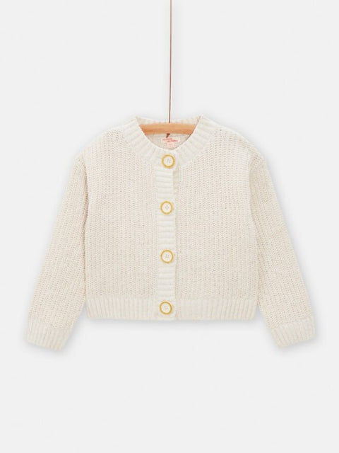 Cream Chenile Knit Cardigan With Oversized Buttons