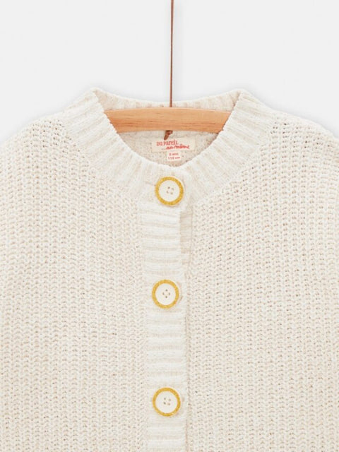 Cream Chenile Knit Cardigan With Oversized Buttons