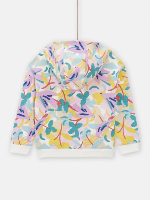 Floral Print Brushed Fleece Zipped Hooded Sweatshirt