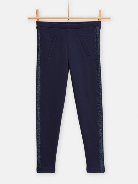 Navy Cotton Joggers With Glitter Side Panel
