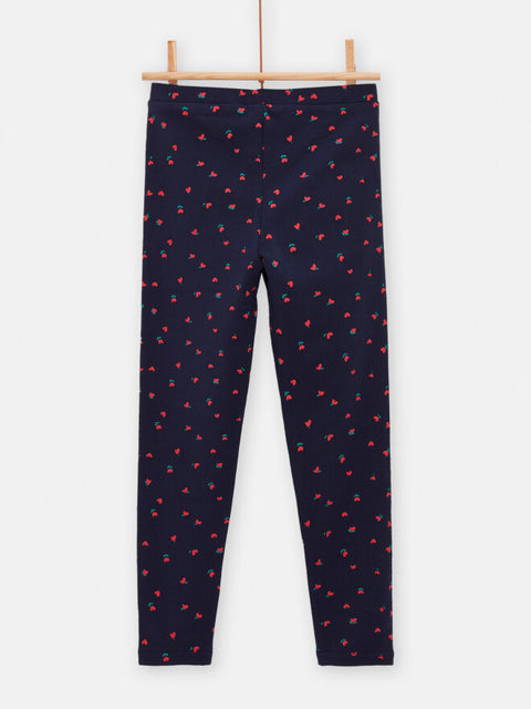 Navy Heart Print Cotton Joggers With Glitter Side Panel