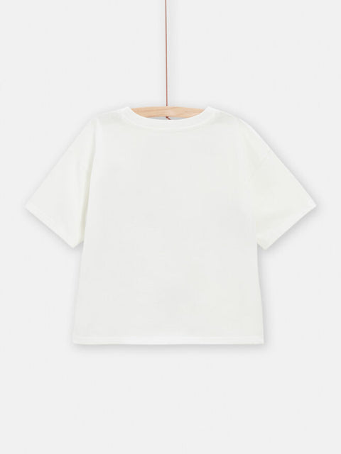 Cream Flamingo Print Cotton T-shirt With Sequins
