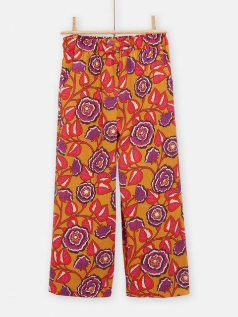 Yellow Floral Print Palazzo Trousers