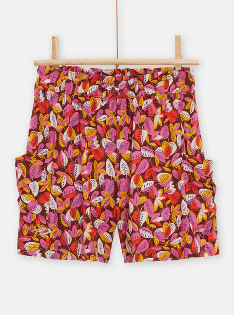 Pink Floral Print Viscose Shorts