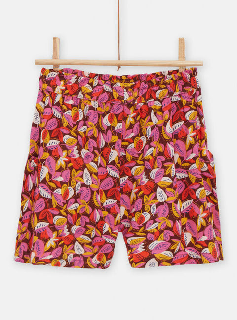 Pink Floral Print Viscose Shorts