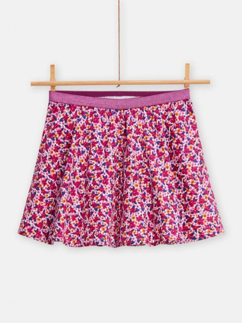 Lined Purple Floral Print Cotton Skirt