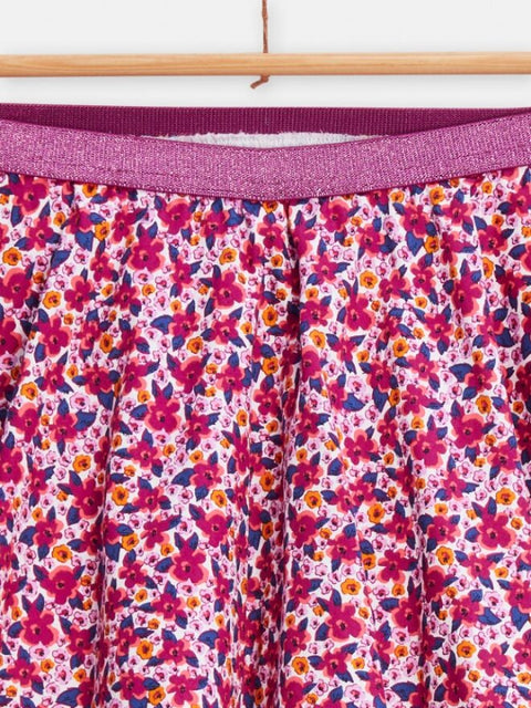 Lined Purple Floral Print Cotton Skirt