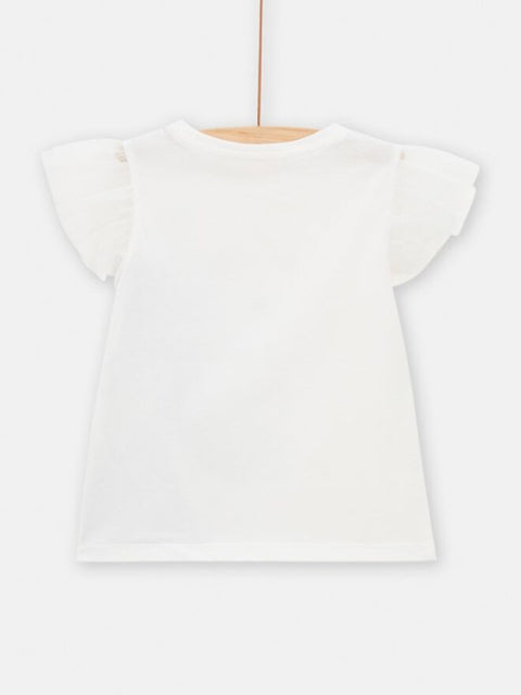 Cream Sequinned Cotton T-shirt