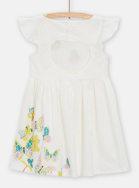 Lined Cream Cotton Dress With Butterfly Print