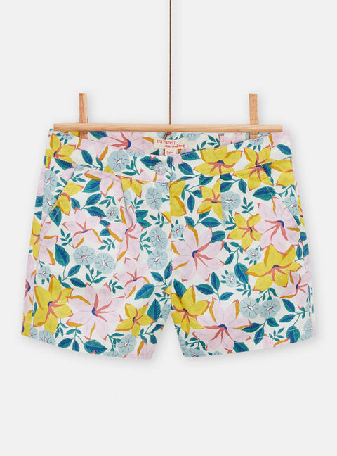 Lined Pink & Yellow Floral Print Cotton Shorts