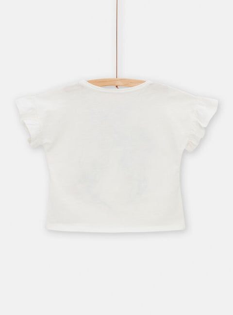 Cropped Cream Unicorn Print Cotton T-shirt