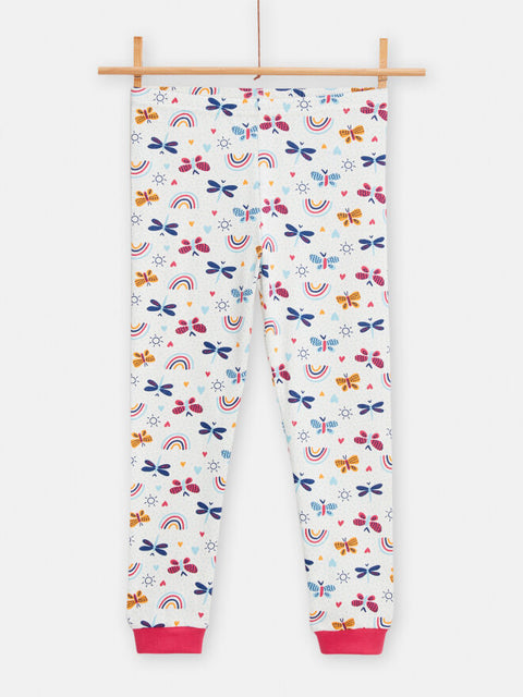 Cream Ribbed Butterfly Print Pyjamas