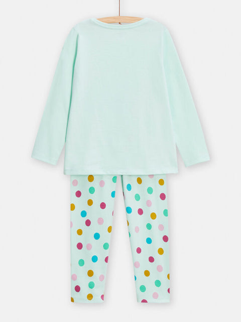 Turquoise Blue Polka Dot Jersey Cotton Pyjamas