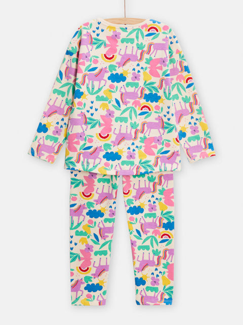 Cream Unicorn Print Cotton Fleece Pyjamas