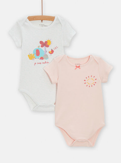 2 Pack Pink & White Short Sleeve Cotton Bodysuits