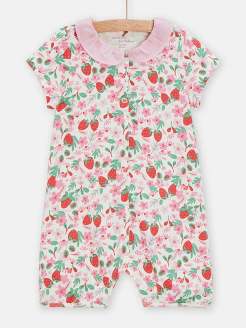 Pink Strawberry Print Summer Cotton Sleepsuit